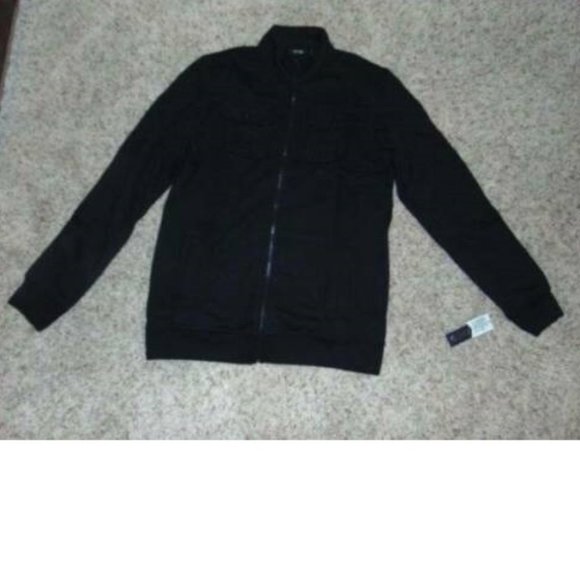 Mens Military Jacket Medium Tall Apt 9 Black Marled Fleece Zip Up Mock Neck - Picture 2 of 5